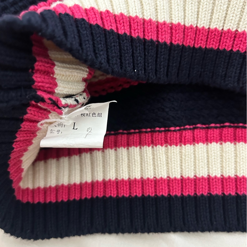 Veronica Beard Jensie striped crocheted cotton vest navy, hibiscus & off white - Picture 4 of 4